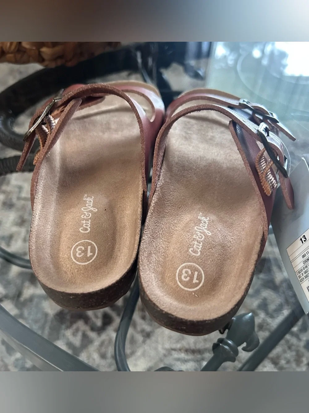 Cat & Jack Tan/Brown Double Buckle Slide Sandals